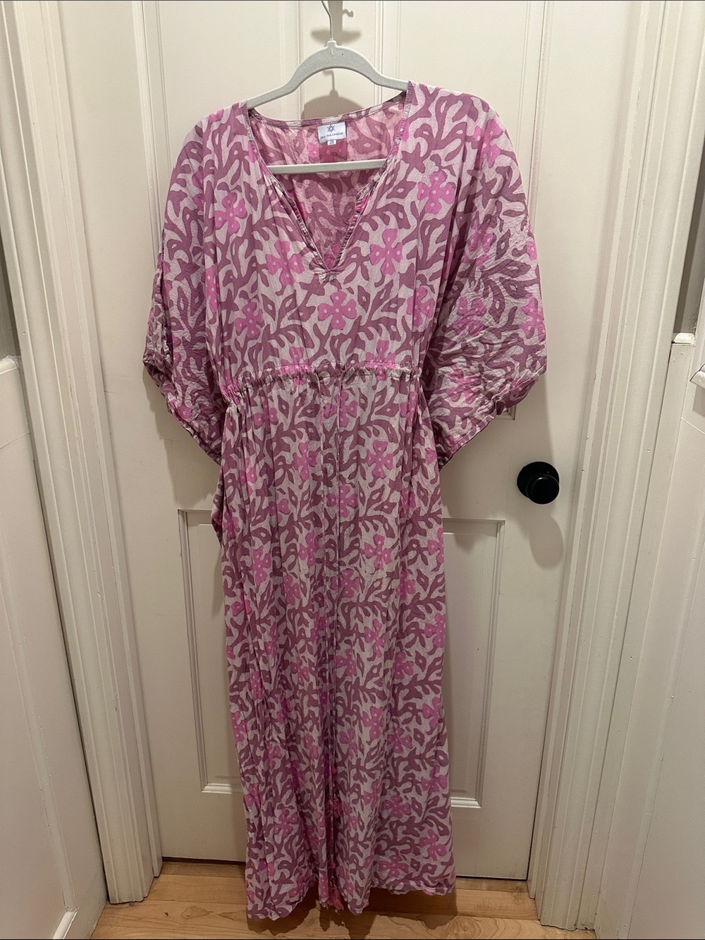 Pink Printed V-Neck Women’s Maxi Dress